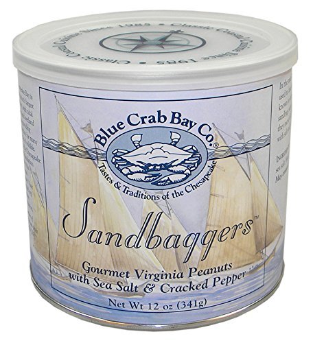 Blue Crab Bay "Sandbaggers" - Gourmet Virginia Peanuts with Sea Salt & Cracked Pepper, 12 Oz. Tin (4-Pack)