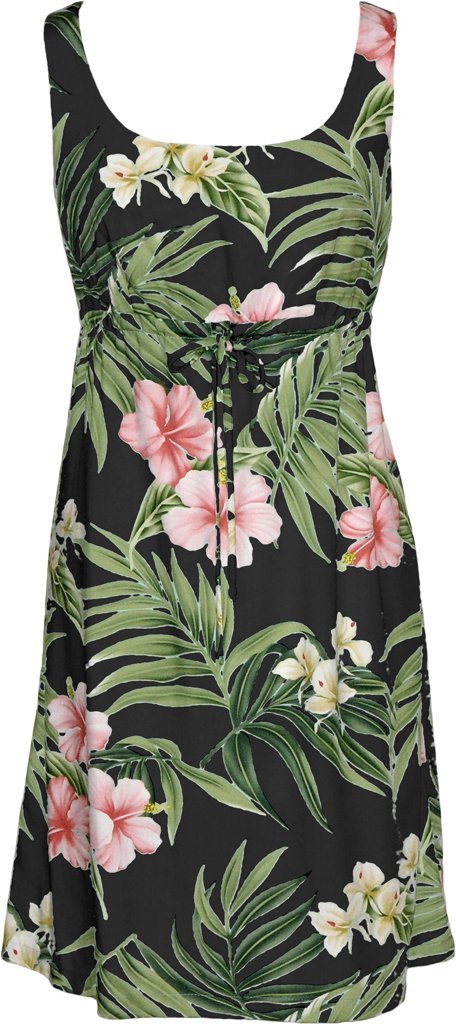 RJC Women's Breathtaking Island Getaway Short Hawaiian Empire Drawstring Tank Dress
