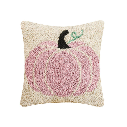 Peking Handicraft Pink Pumpkin Halloween Polyfill Hook Throw Pillow, 10-inch Square, Wool and Poly Velvet, Holiday Seasonal Decoration