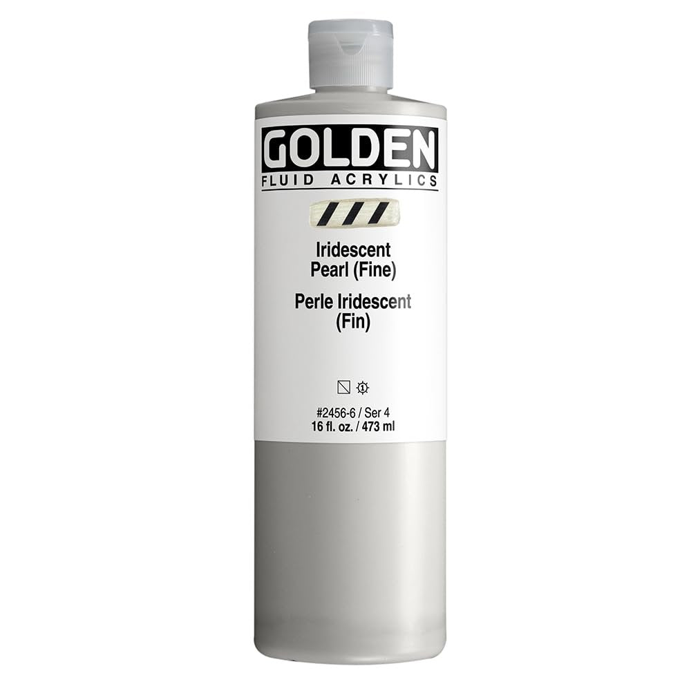 Fluid Acrylics by GOLDEN, Iridescent Pearl (Fine), 16 fl. oz. Bottle, Professional Acrylic Paint, Semi-Transparent