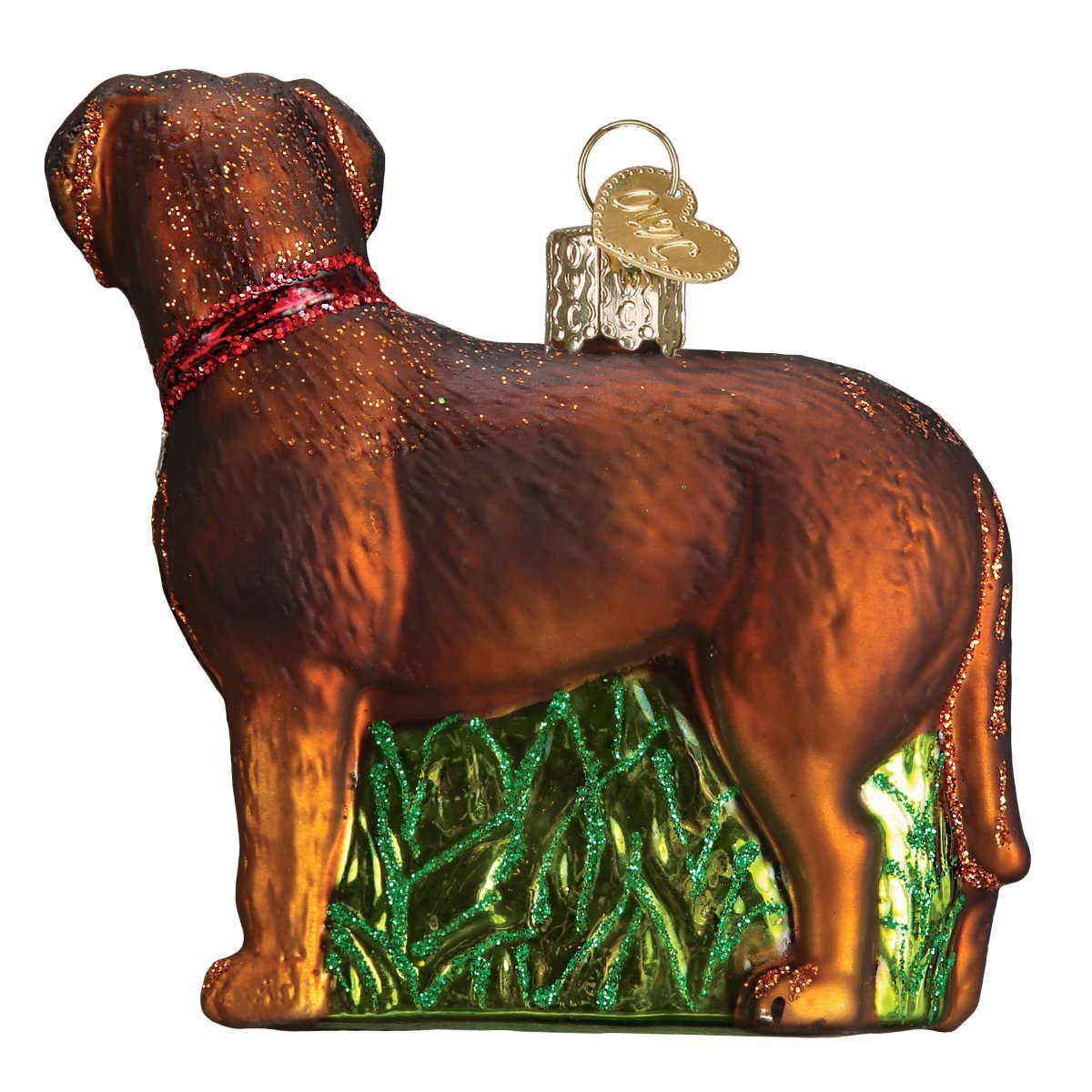 Old World Christmas 12508 Dog Collection Glass Blown Ornaments for Christmas Tree Standing Chocolate Lab