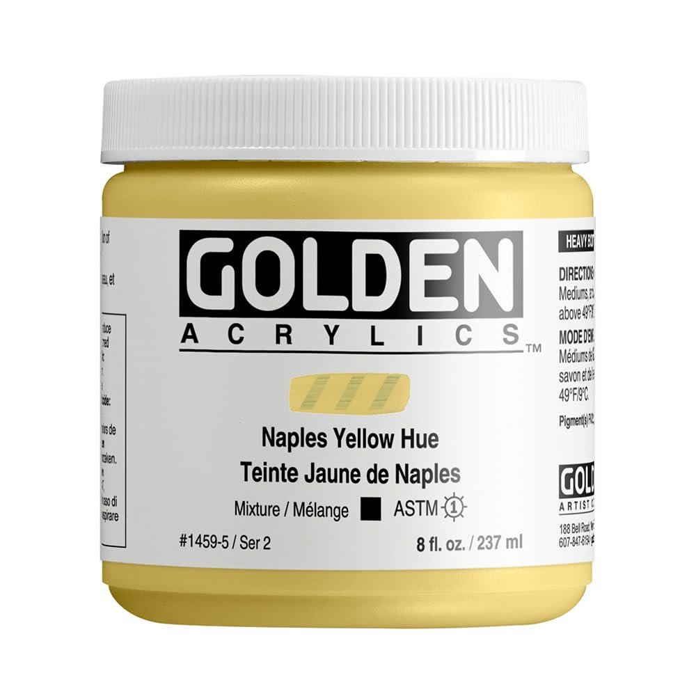 Heavy Body Acrylics by GOLDEN, Naples Yellow Hue, 8 fl. oz. Jar, Professional Acrylic Paint, Opaque
