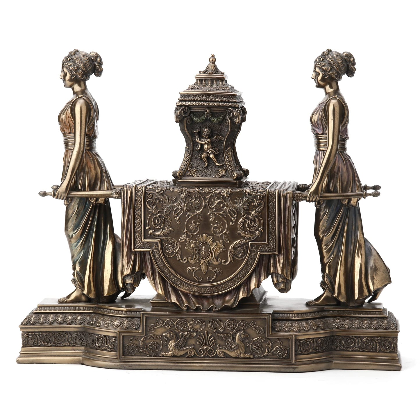 Unicorn Studio 12 Inch Tall Versailles Maidens Mantel Clock Resin Sculpture Bronze Finish