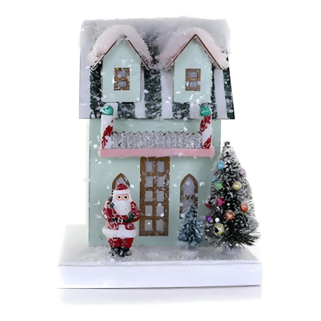 Cody Foster & Co Petite Mint House Decor, Festive Holiday Accent, Snow-Dusted, Green & White