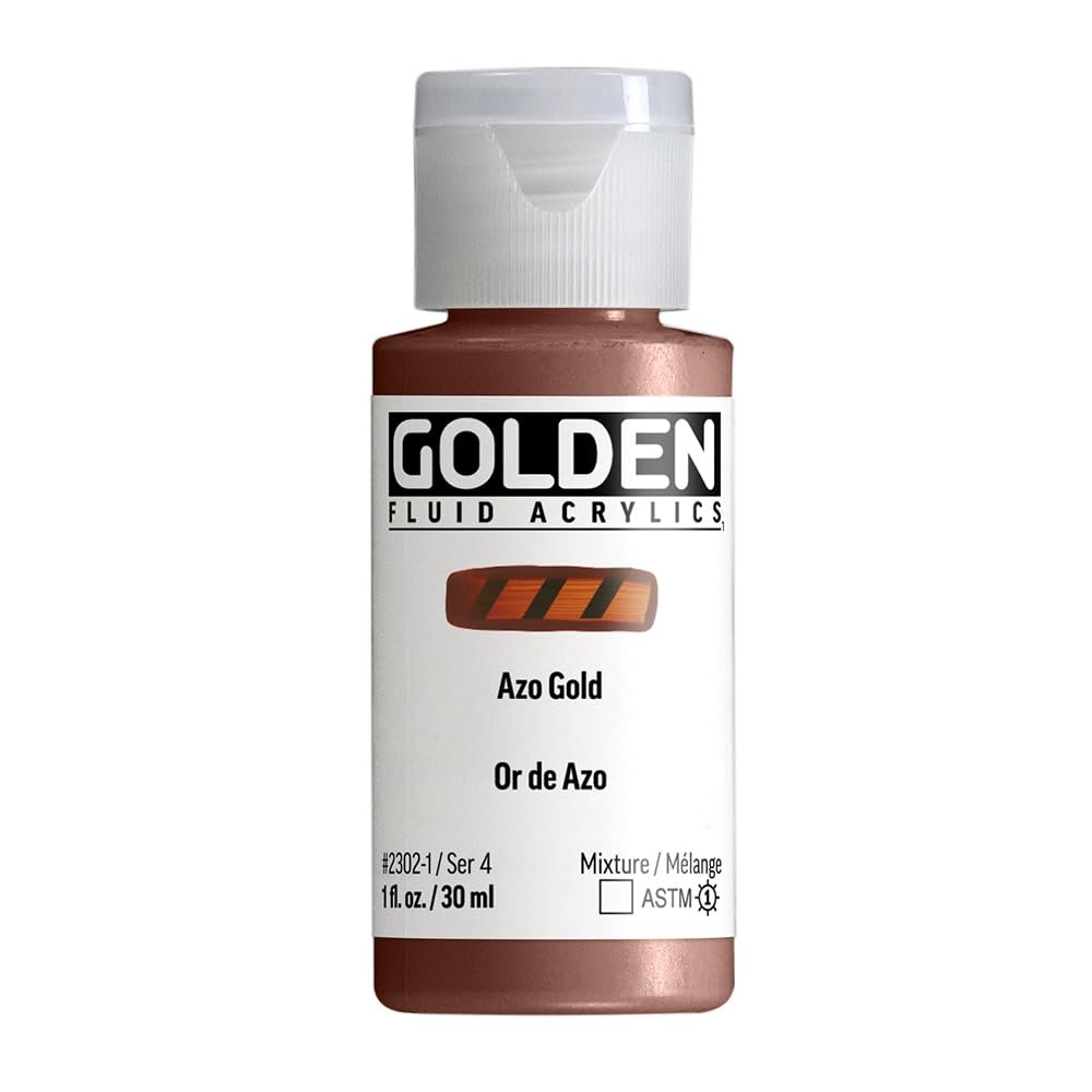 Fluid Acrylics by GOLDEN, Azo Gold, 1 fl. oz. Bottle, Professional Acrylic Paint, Transparent