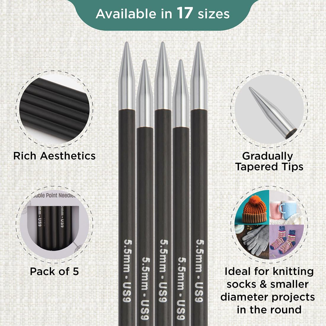 KnitPro Karbonz Double Pointed Needles 8" (20cm)