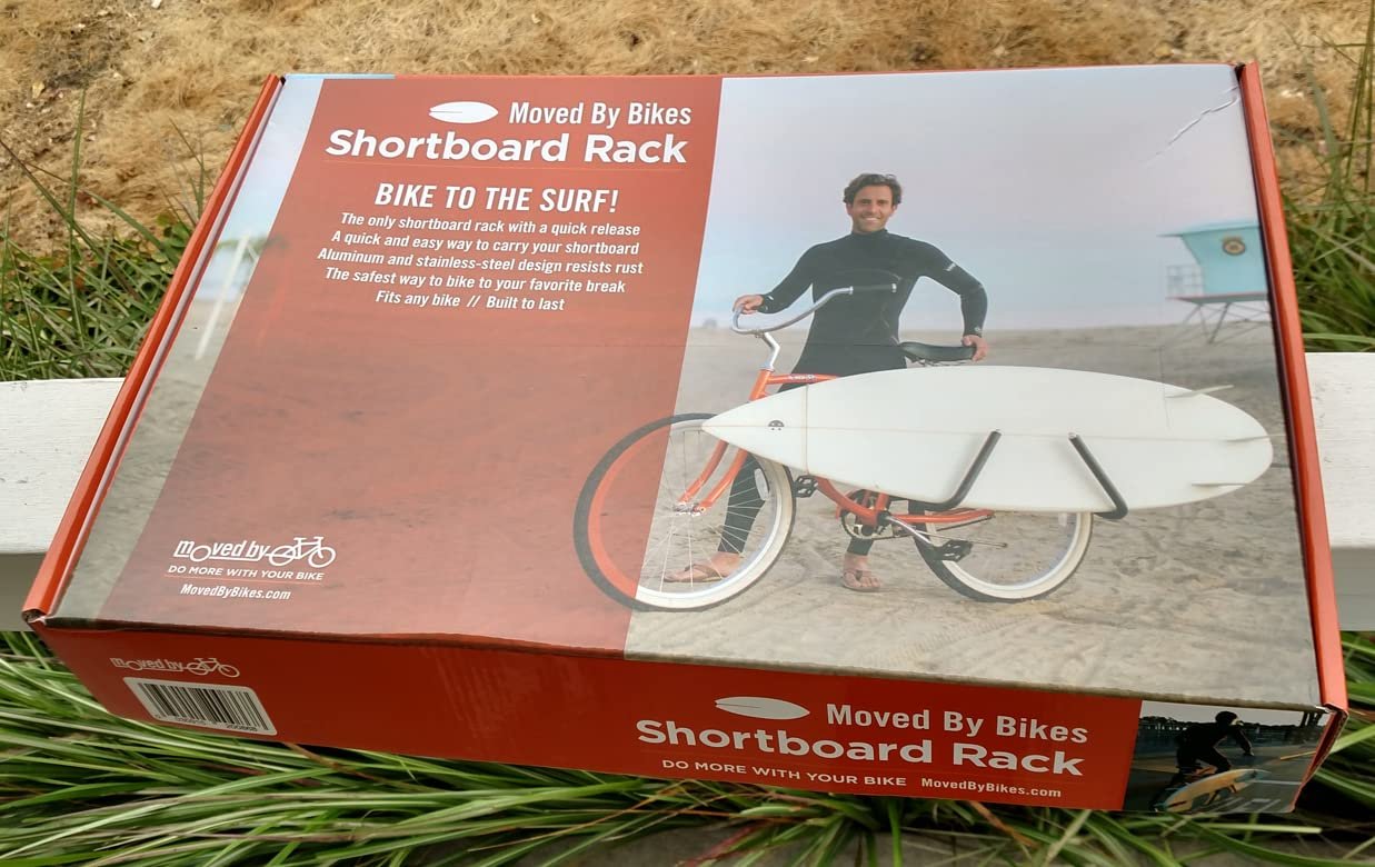MBB Shortboard Bicycle Surfboard Racks, by Moved By Bikes, Compatible with Shortboards, Boogie Boards, Snowboards, Quick Release Bars