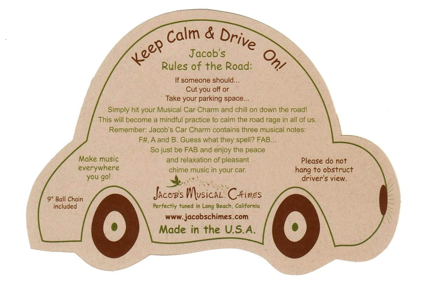 Jacob's Musical Car Charm, Turtle Spiral, Mini Wind Chime