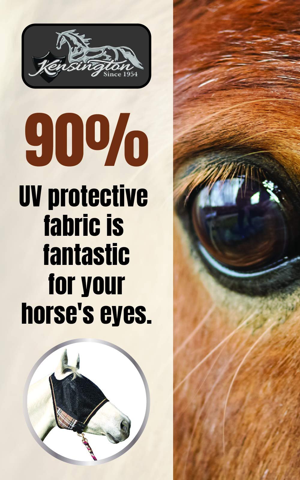 Kensington UViator CatchMask Horse Fly Mask with Web Trim UV Eye Protection Mask for Horse - XL, Kentucky Blue