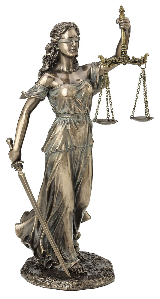 Unicorn Studio 13 1/4" Blindfold Lady Justice Holding Sword and Scale Resin Sculpture Bronze Finish