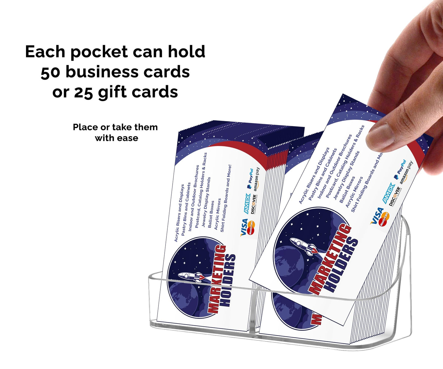 Marketing Holders Business Card Holder Counter 2" x 3.5” Vertical Two Pocket Acrylic for Law Firms Real Estate Offices Accounting Firms Insurance Agencies Trade Shows and Exhibitions Clear