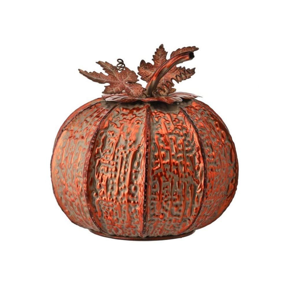 Regency International Pumpkin with Vine and Leaves Figurine, 12 inches, Antique Copper, Metal