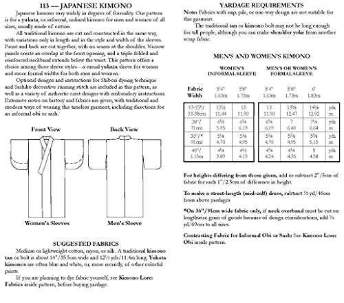 Folkwear Japanese Kimono #113 Yukata Dress Coat Robe OBI Sash Japan Sewing Pattern (Pattern Only) folkwear113