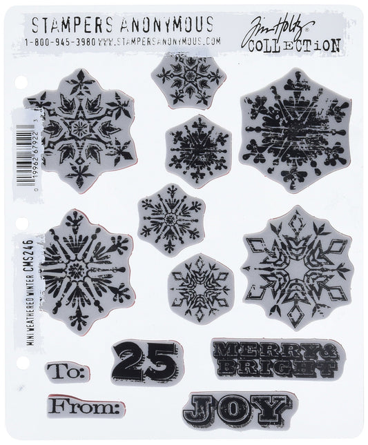 Stampers Anonymous Tim Holtz Cling Rubber Stamp Set, 7" by 8.5", Mini Weathered Winter