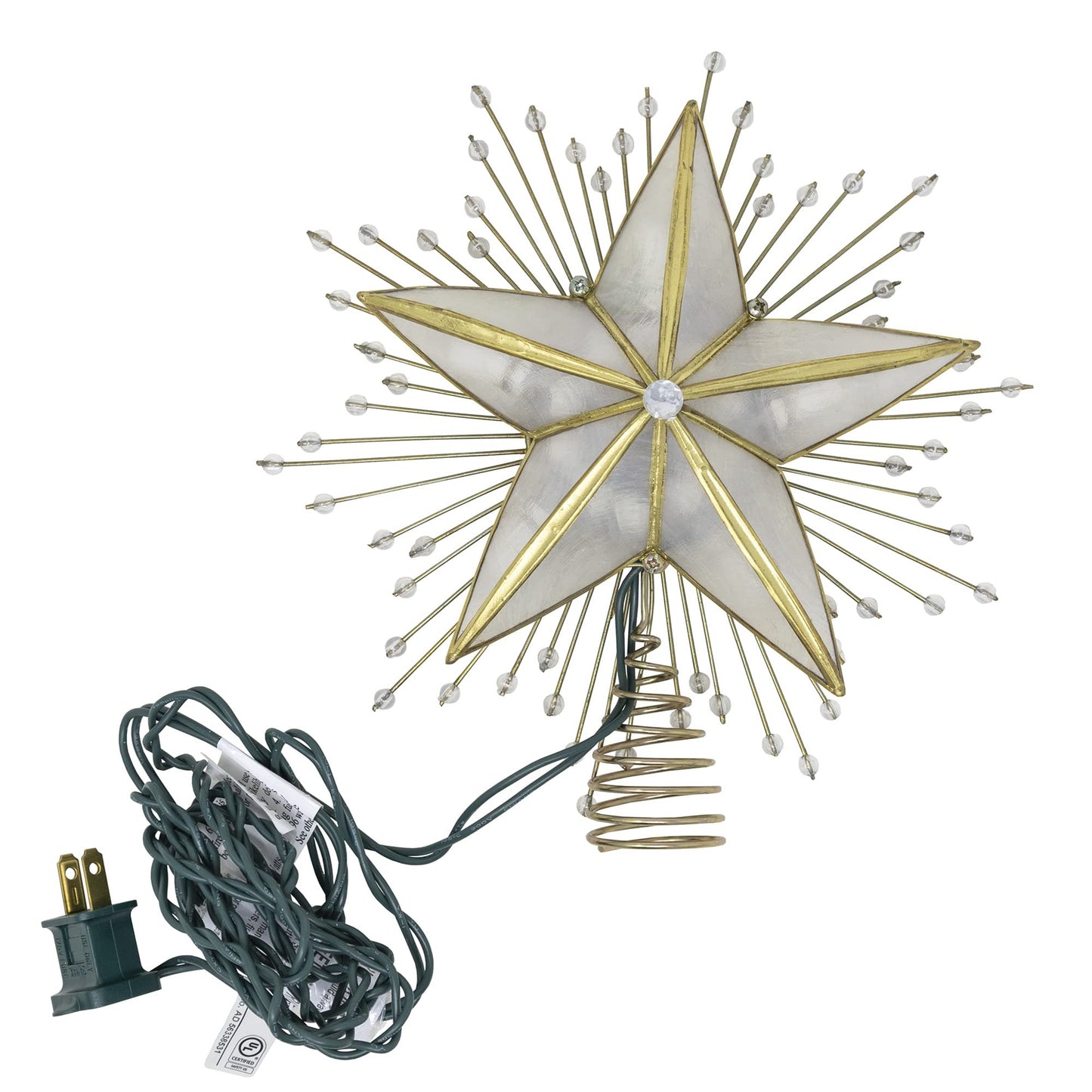 Kurt Adler 10-Inch 5-Point Capiz Star Treetop with Rays and Beads