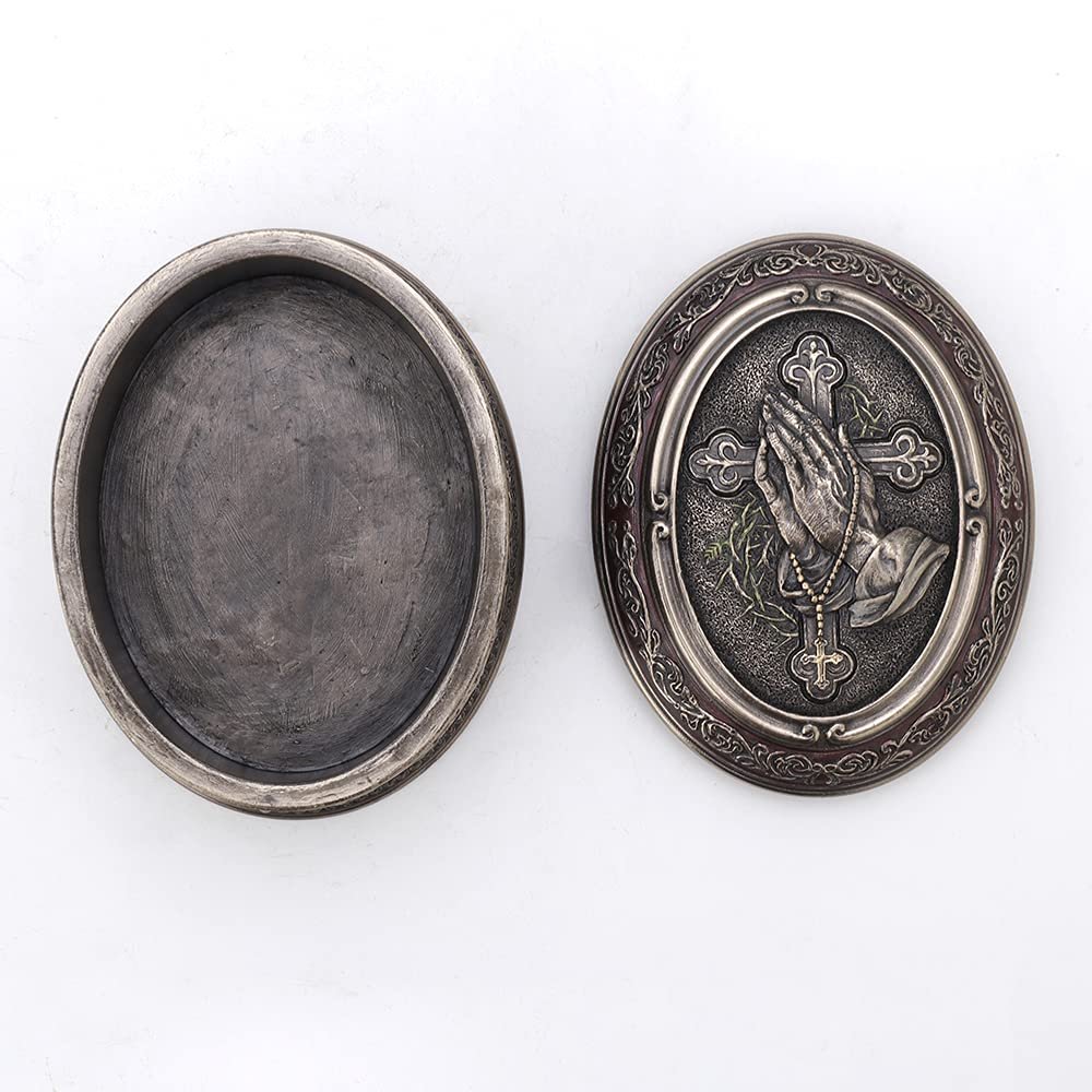 Veronese Design 2 1/2 Inch Tall Praying Hand Oval Shape Trinket Box Cold Cast Bronzed Resin Sculpture Religious Decor Figurine