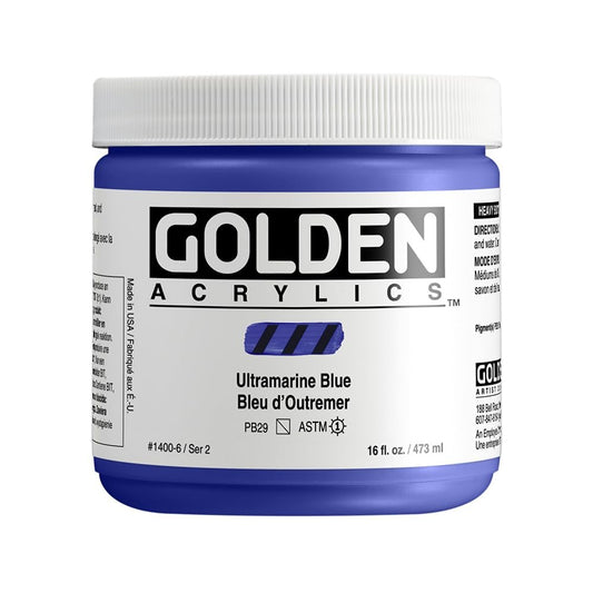 Heavy Body Acrylics by GOLDEN, Ultramarine Blue, 16 fl. oz. Jar, Professional Acrylic Paint, Semi-Transparent