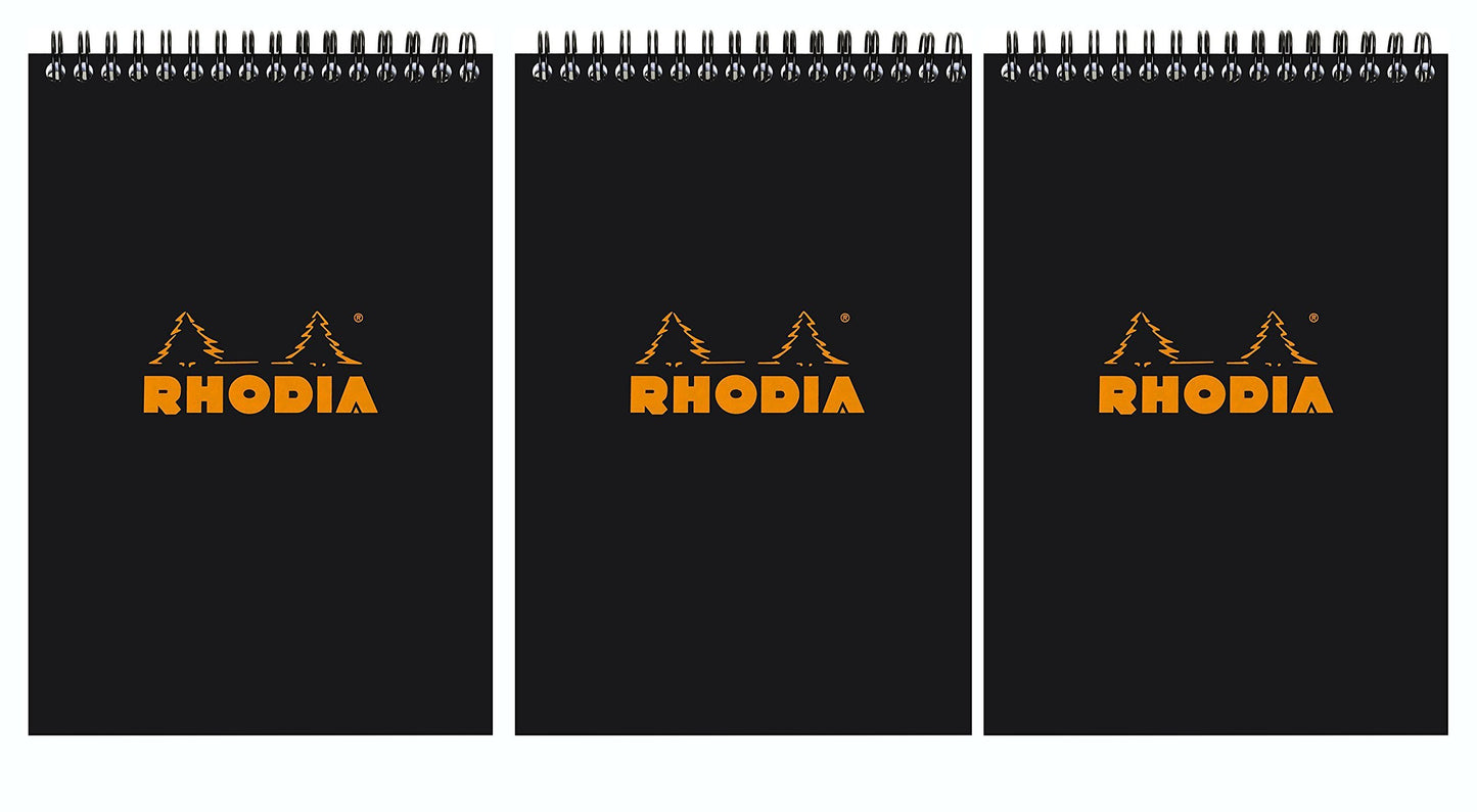 Rhodia Wirebound Black Notepads graph - 4 in. x 6 in., Pack of 3