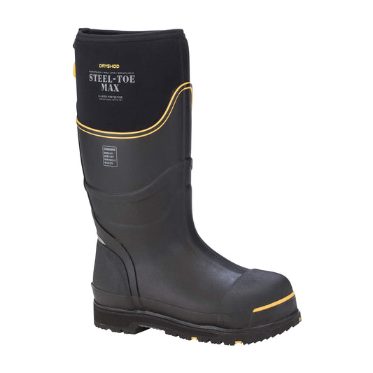 Dryshod Unisex Steel-Toe Max Hi Work Boots | Slip Resistant | Waterproof | Rubber | Black/Yellow