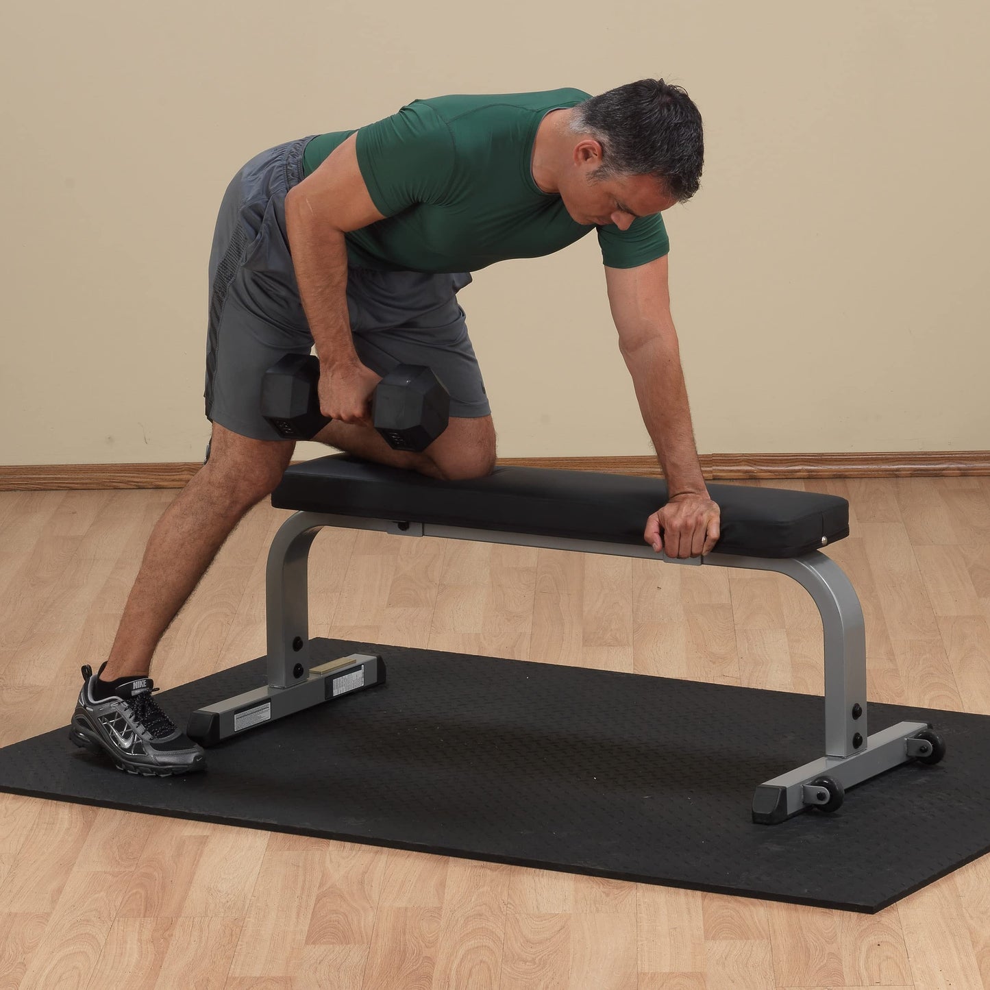 Body-Solid (GFB350B) Adjustable 600 lbs. Capacity Flat Utility Weight Bench for Strength Training, Stretching, Ab Exercises, and Dumbbell Curls, Black
