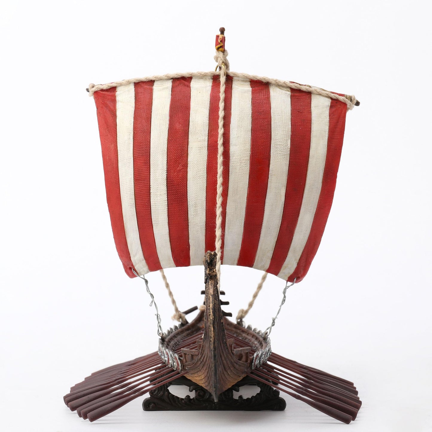 Veronese Design 6 7/8 Inch Viking Drakkar Longship Red and White Stripe Sail Resin Hand Painted Sculpture