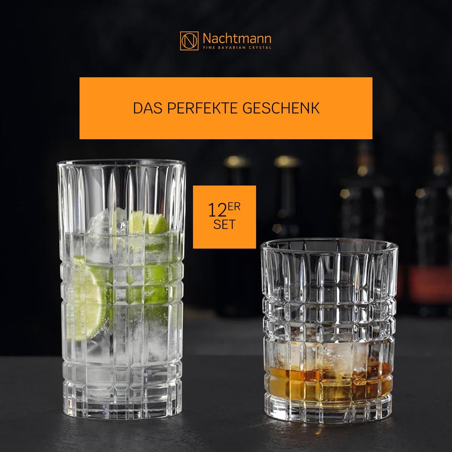 Nachtmann Square 12-Piece Drinkware Set - Highball & Lowball Glasses - Dishwasher Safe Crystal Glass - Ideal for Cocktails & Whiskies, Restaurant & Barware Essentials, Great Housewarming Gift