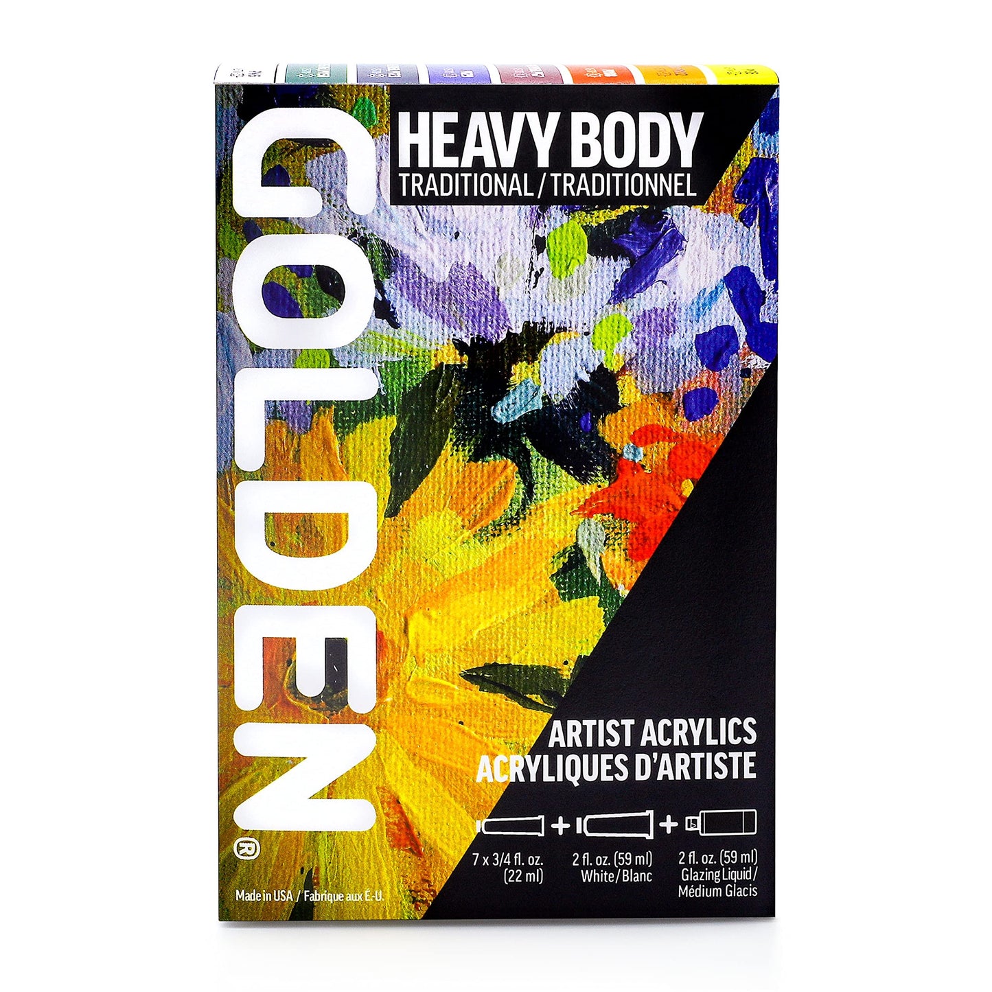 Heavy Body Acrylics by GOLDEN, Traditional Set, 8 Color, Professional Acrylic Paint