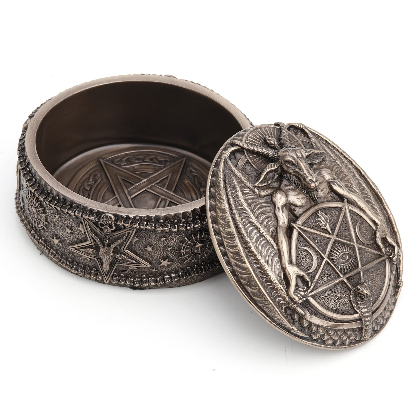 Veronese Design 5 1/4 Inch Wiccan Pentagram Baphomet Oval Shaped Trinket Box Resin Sculpture Bronze Finish
