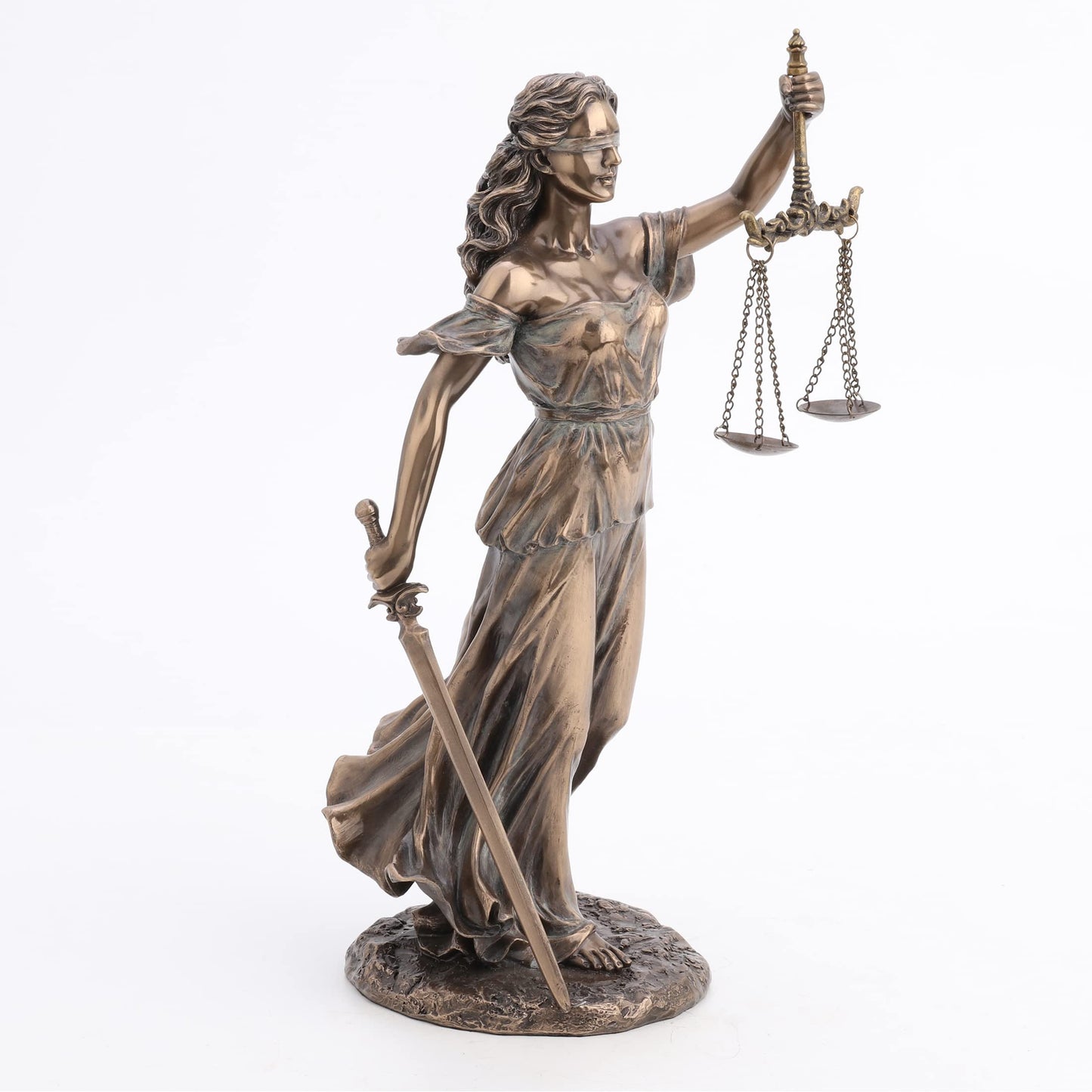 Unicorn Studio 13 1/4" Blindfold Lady Justice Holding Sword and Scale Resin Sculpture Bronze Finish