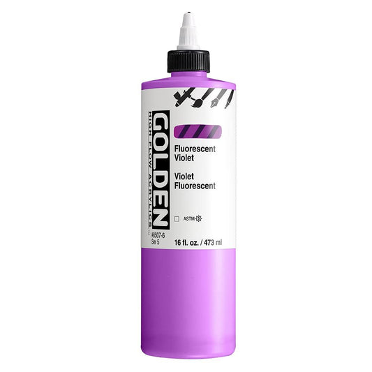 GOLDEN High Flow Acrylics, Fluorescent Violet, 16 fl. oz. Bottle, Professional Acrylic Paint, Transparent