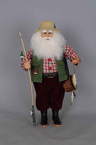 Karen Didion Originals Fishing Santa Figurine, 17 Inches - Handmade Christmas Holiday Home Decorations and Collectibles