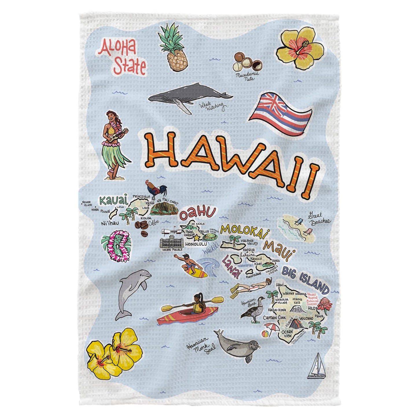 Fish Kiss® 16"x24" Map Dish Towel is of 100% Microfiber Waffle Weave Making it Super Absorbent, Soft & Machine Washable - Map Kitchen Towel,Map Dish Cloth is Multi Purpose