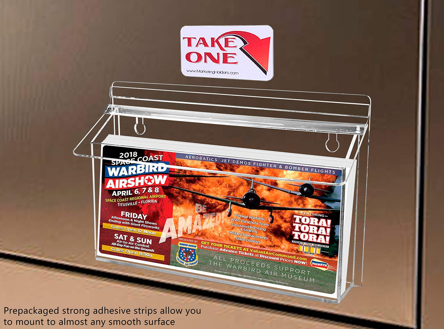 Marketing Holders Outdoor Brochure Holder Holds 11" x 4" Horizontal Trifolds Clear Acrylic Wall Mount Rack Card Box with Lid Includes Take One Sticker and Adhesive Strips