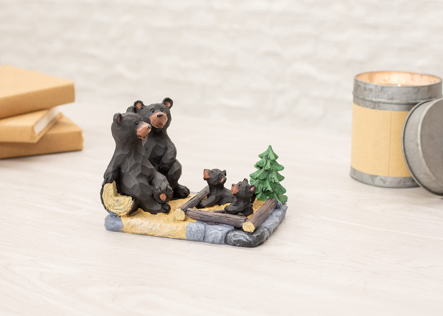 Bear Family Playing in Sandbox Natural Black 6 x 4.25 Resin Stone Figurine