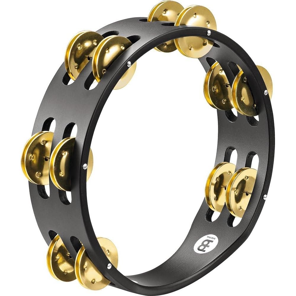 Meinl Percussion Compact Wood Tambourine with Dual Alloy Plated Steel/Solid Brass Jingles, Double Row — NOT Made in China — for All Musicians, 2-Year Warranty (CTA2M-BK)