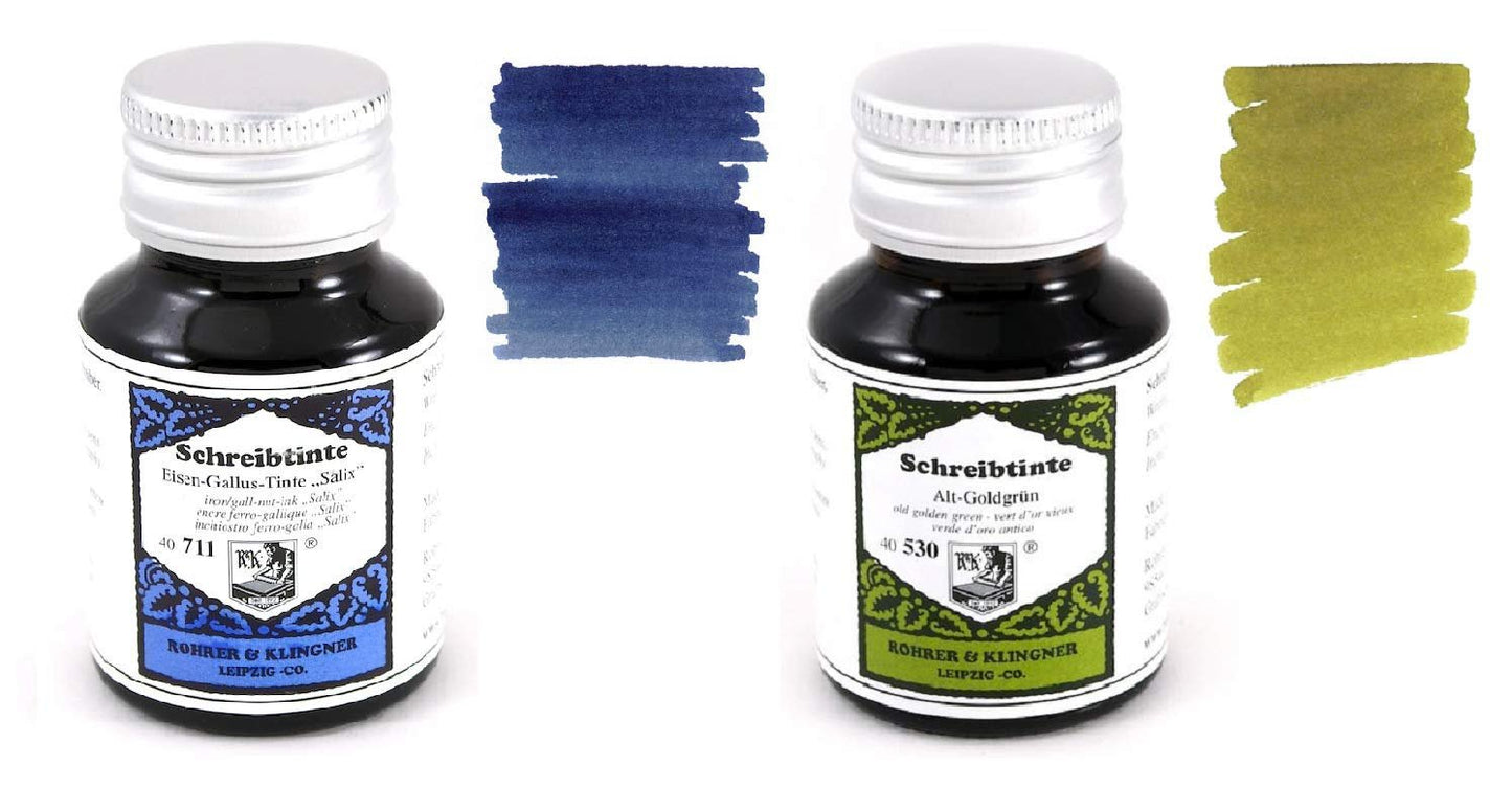 Rohrer & Klingner - 50ml Bottle Fountain Pen Ink Set - 2 x Bottles - Salix & Alt-Goldgrun