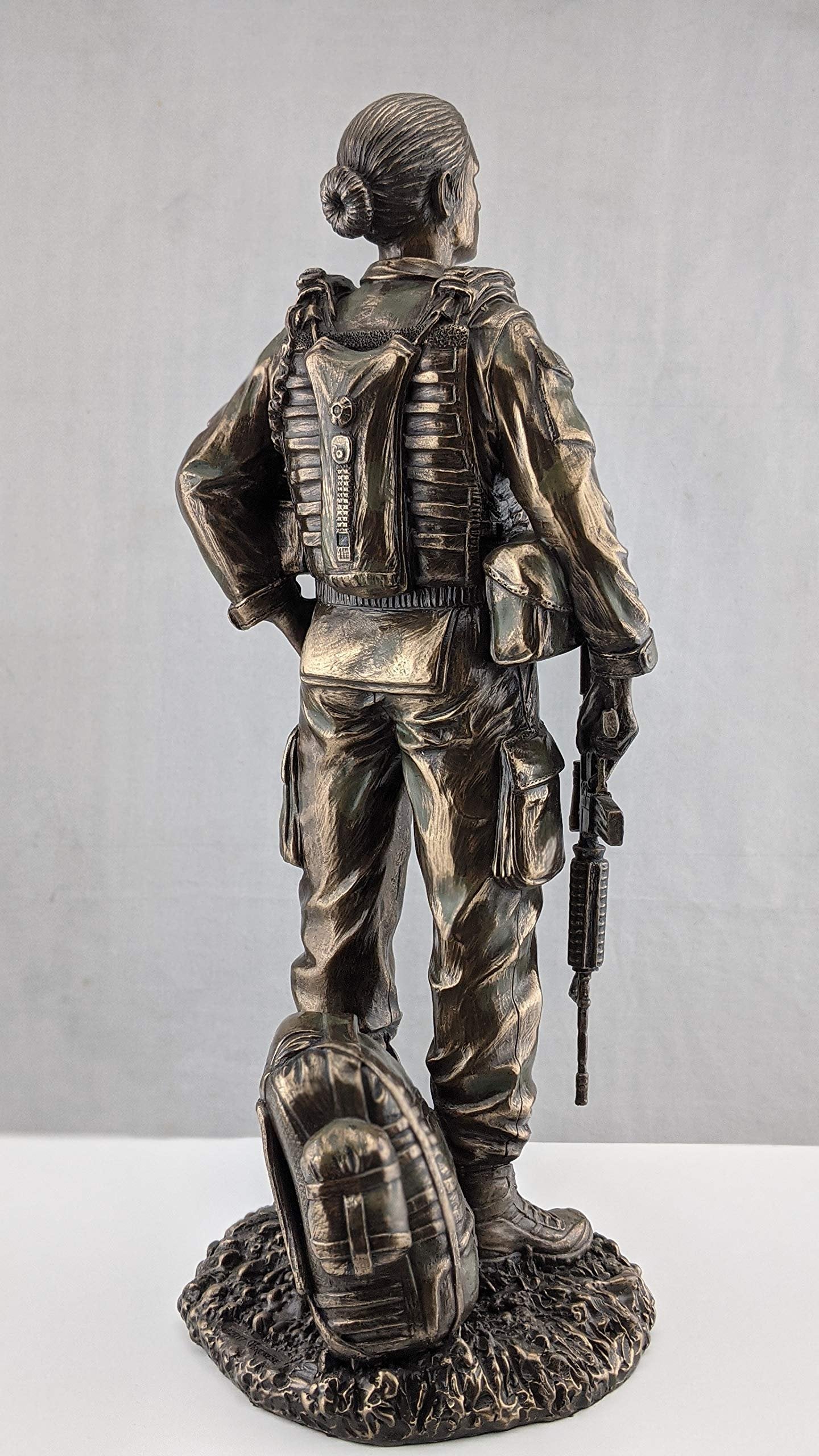 VERONESE DESIGN 11 5/8 Inch Female Soldier Statue Military Gifts Cold Cast Resin Bronze Finish Sculpture