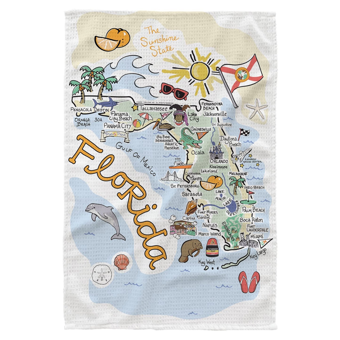 Fish Kiss® 16"x24" Map Dish Towel is of 100% Microfiber Waffle Weave Making it Super Absorbent, Soft & Machine Washable - Map Kitchen Towel,Map Dish Cloth is Multi Purpose