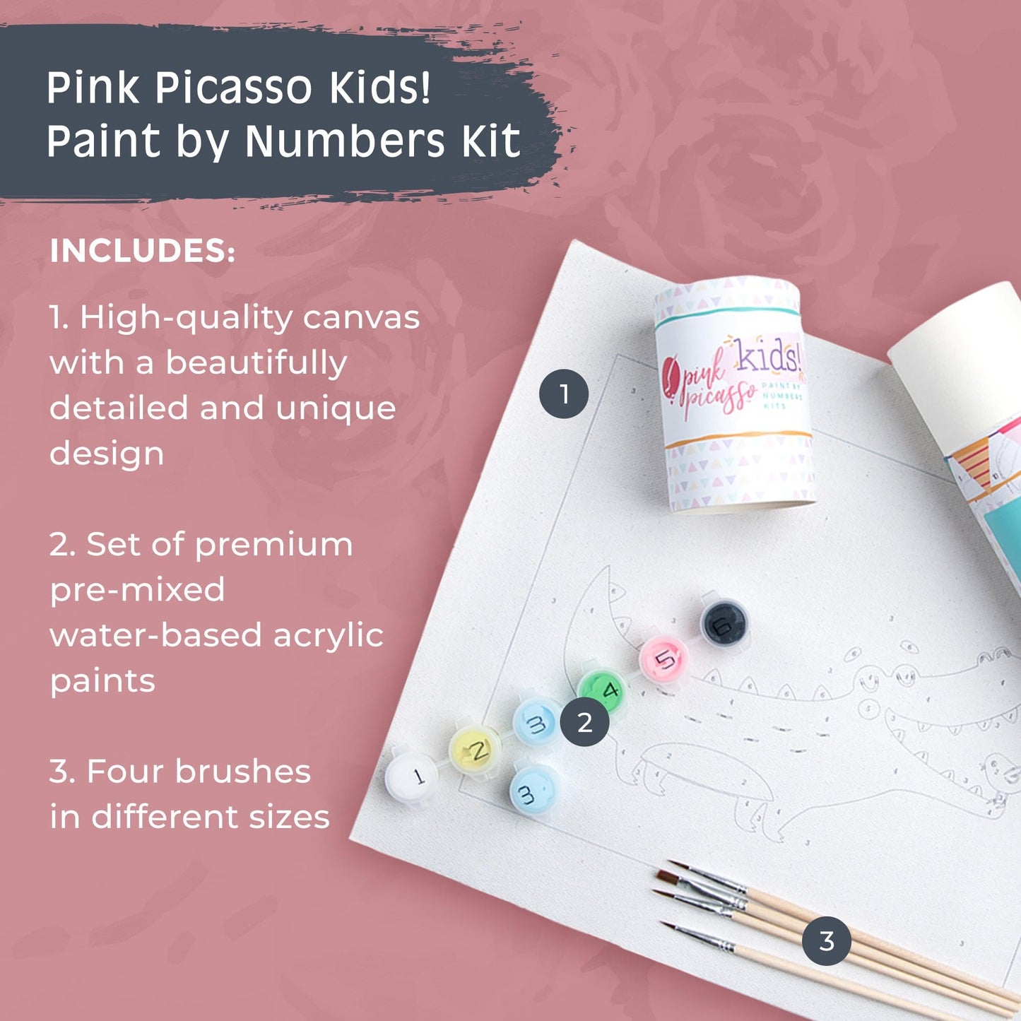 Pink Picasso Kits Paint by Number for Kids | DIY 8x10 Beginner Color by Numbers Canvas Painting Art Kits | Delicious Doughnuts