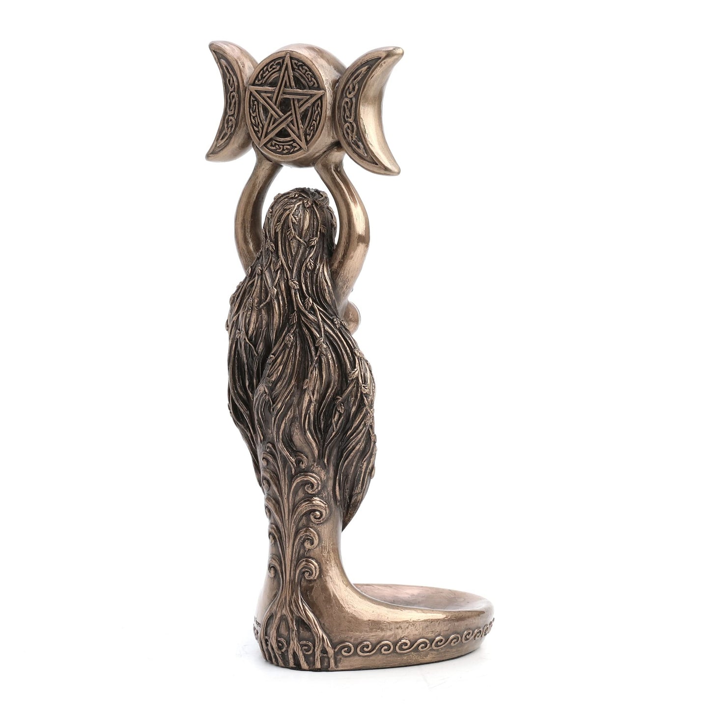 Veronese Design 8 1/2 Inch Tall Triple Moon Goddess Hecate Tealight Candle Holder Resin Statue Bronze Finish
