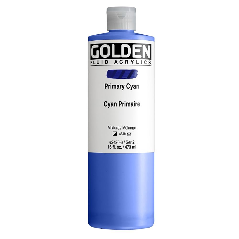 Fluid Acrylics by GOLDEN, Primary Cyan, 16 fl. oz. Bottle, Professional Acrylic Paint, Semi-Opaque