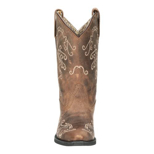 Smoky Mountain Boots Women's Jolene Pull on Embroidered Snip Toe Brown Waxed Distress Boots Cowboy