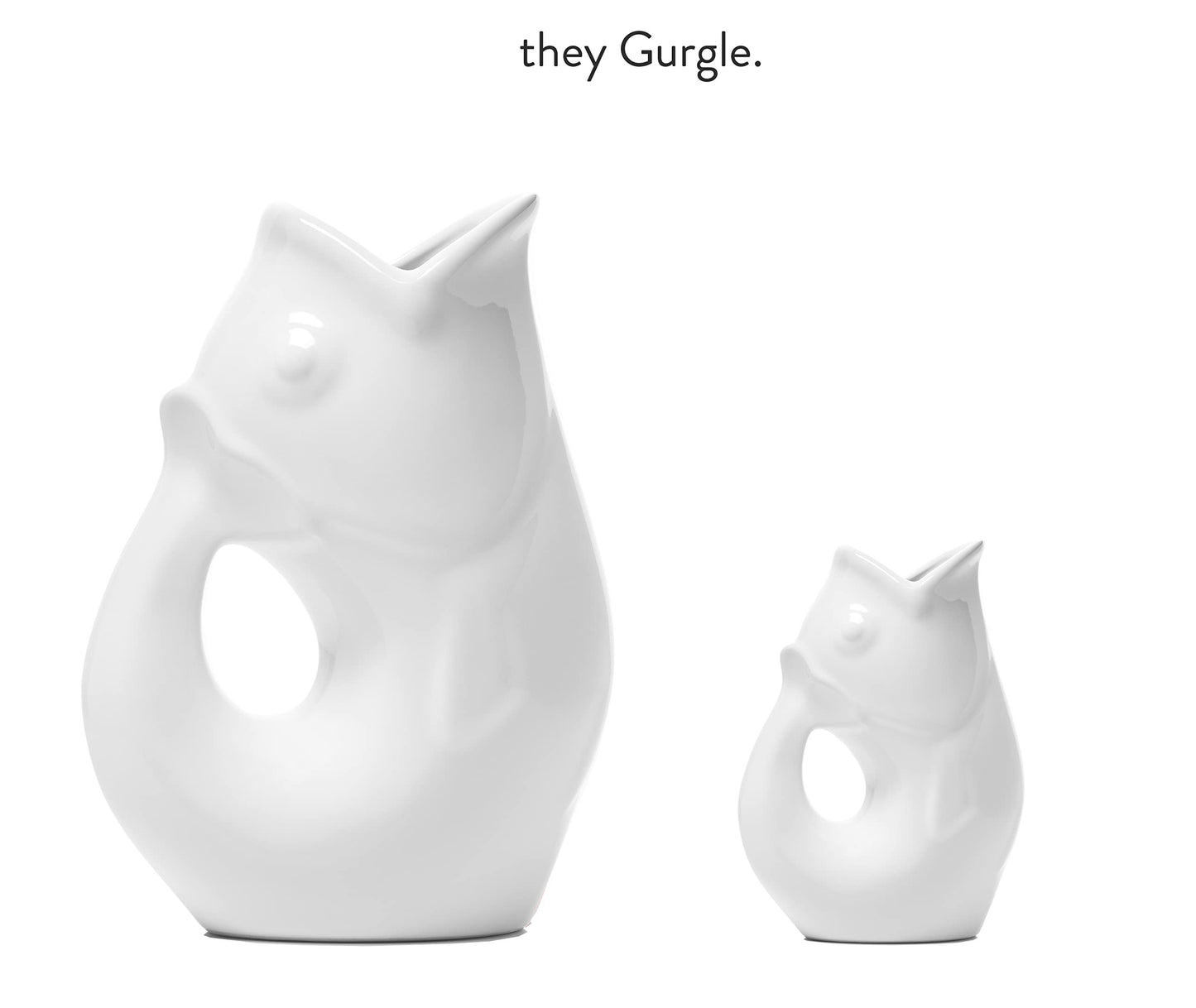 Gurgle Pot - Set of 2, French Inspired Design, Large Pitcher 42 oz. with matching Creamer, Bright White, the perfect Indoor or outdoor tableware.
