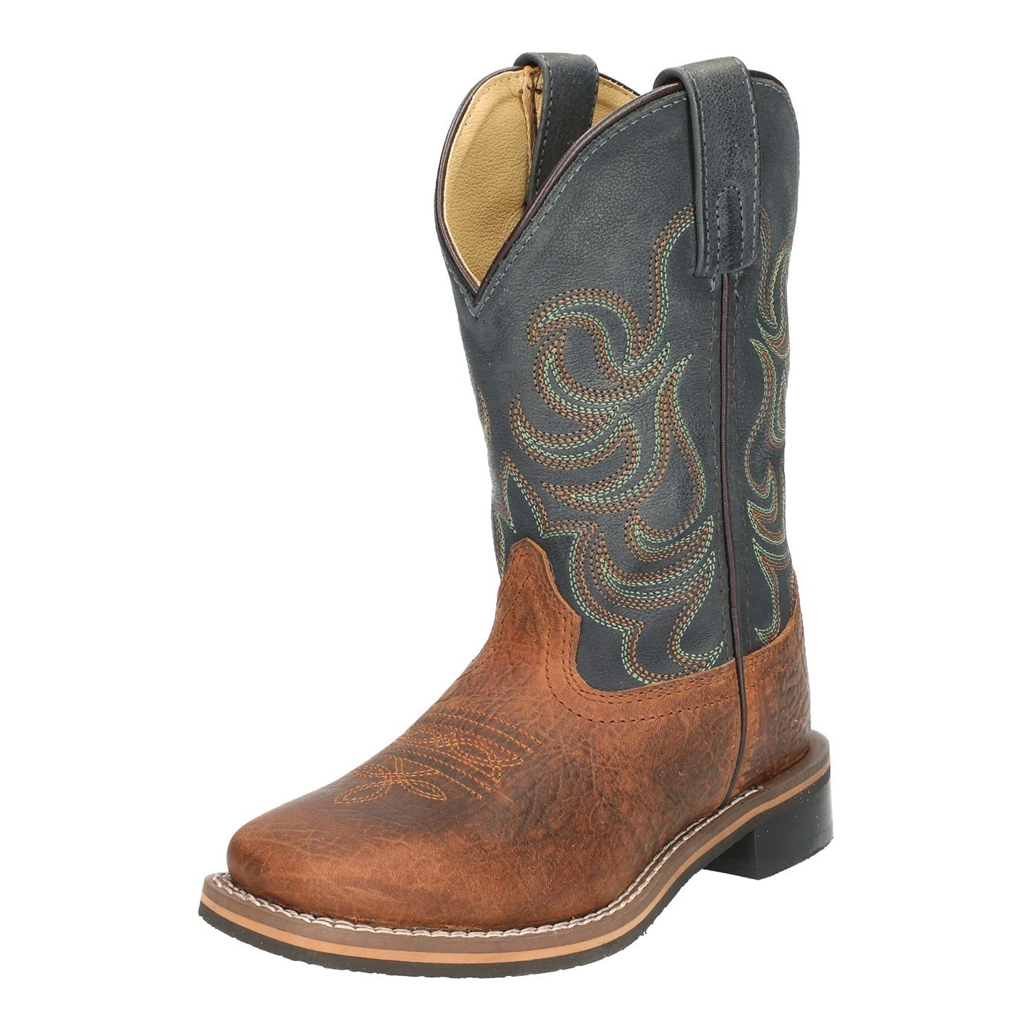 Smoky Mountain Boys Brown Distressed Jesse Square Toe Western Cowboy Boot, Brown Waxed Distress, 13.5 M US Little Kid