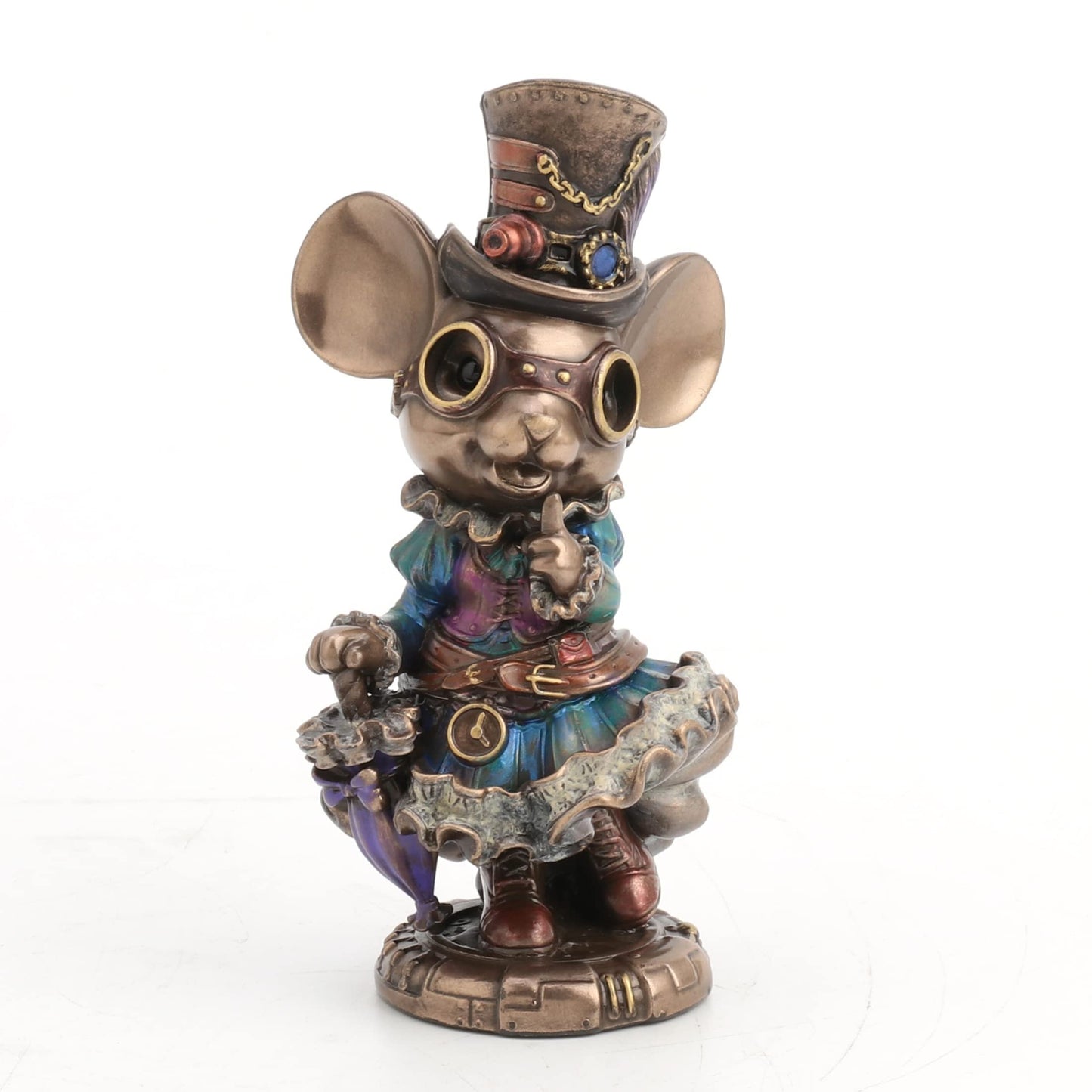 Veronese Design 5 1/2 Steampunk Lady Mouse with Top hat and Parasol Animal Figurine Bronze Finish