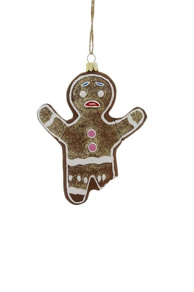 Gingerbread Man with Bite Eaten Glass Christmas Humor Ornament