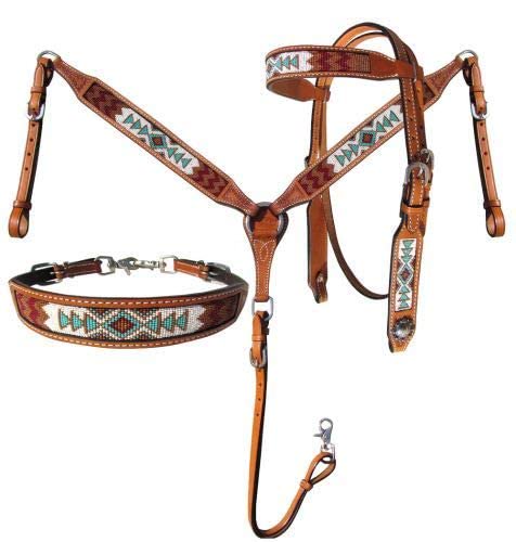 Showman Argentina Cow Leather Headstall & Breast Collar Set w/Navajo Beaded Inlays