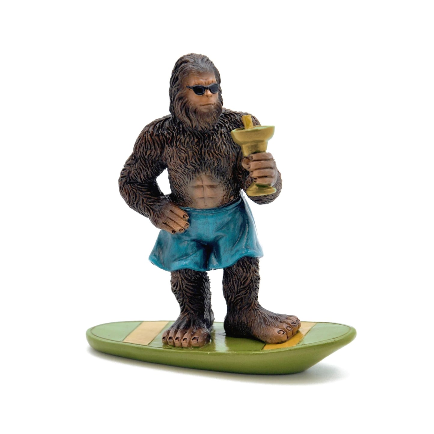 Marshall Home & Garden Dude Sasquatch Big Foot on Surfboard 4 inch Resin Minature Outdoor Patio Lawn Figurine Statue for Garden - Woodland Knoll Collection