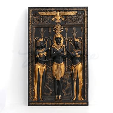 Veronese Design Art Deco Egyptian Pharaoh With Maidens Wall Plaque Black Gold Resin Wall Sculpture
