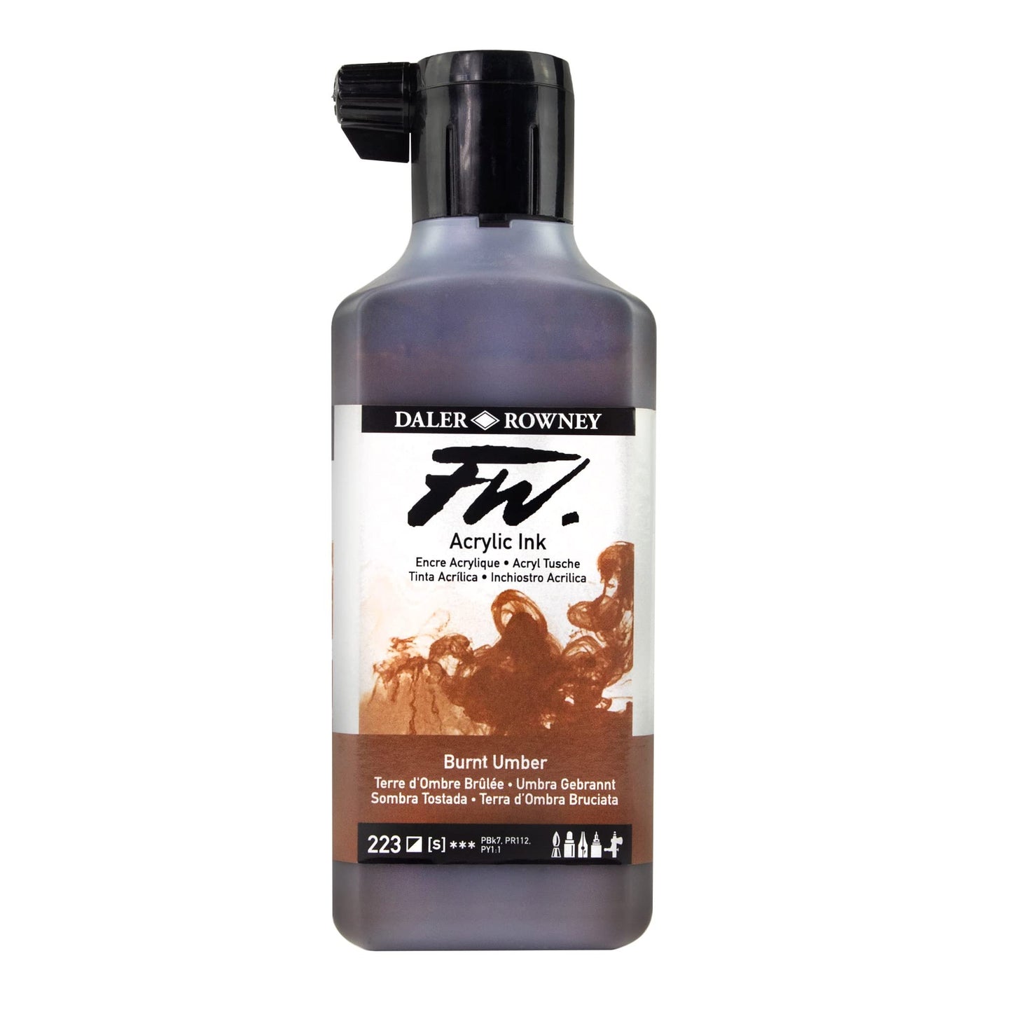 Daler-Rowney FW Acrylic Artists Ink, 180ml/6oz Plastic Bottle, Burnt Umber (D160181223)